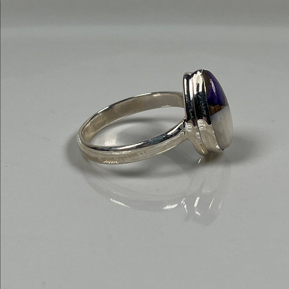 Purple Violet Dahlia Gemstone Solid 925 Sterling Silver Ring Size 9.25 - Picture 3 of 9